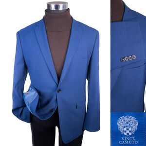 Vince Camuto 100% Wool Blue Check 42S Sport Coat Two Button Casual Jacket